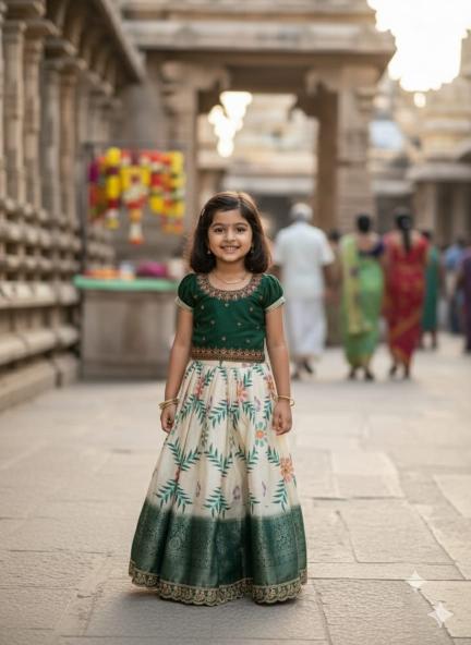 Coconut Kids Taffeta Silk Green Kids lehenga choli in bulk